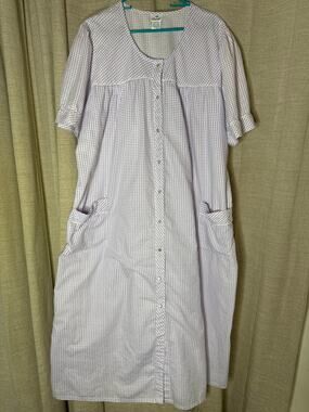 VTG Carole Purple Gingham Seersucker Housecoat Robe Pockets Cottagecore 2XL